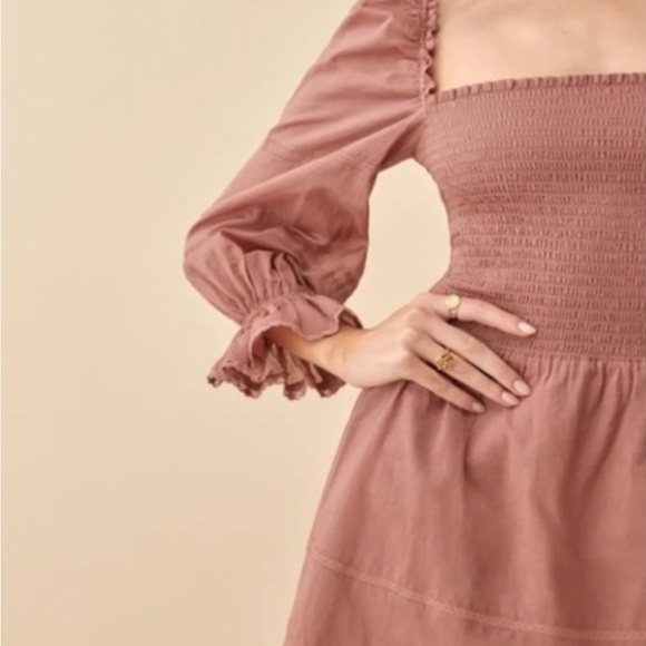 Reformation Dusty Pink Smocked Dress 0 - Picture 2 of 6